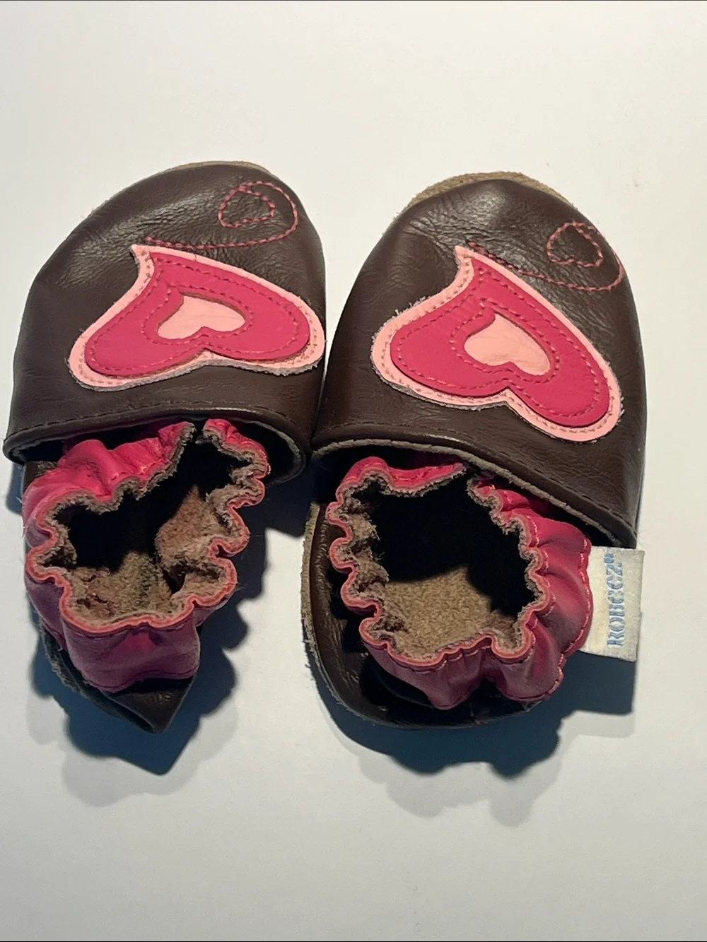 Robeez Dark Brown and Pink Heart Baby Soft-Soled Shoes